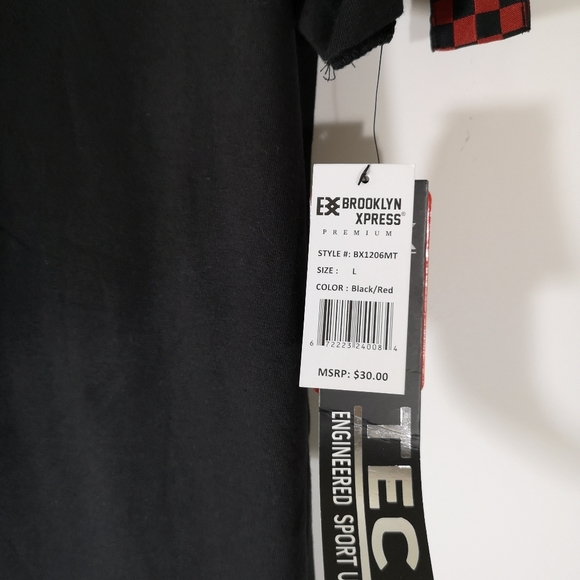 Brooklyn Xpress Premium Men's T-Shirt Checkered Trim Black Red Size L New - Picture 5 of 11